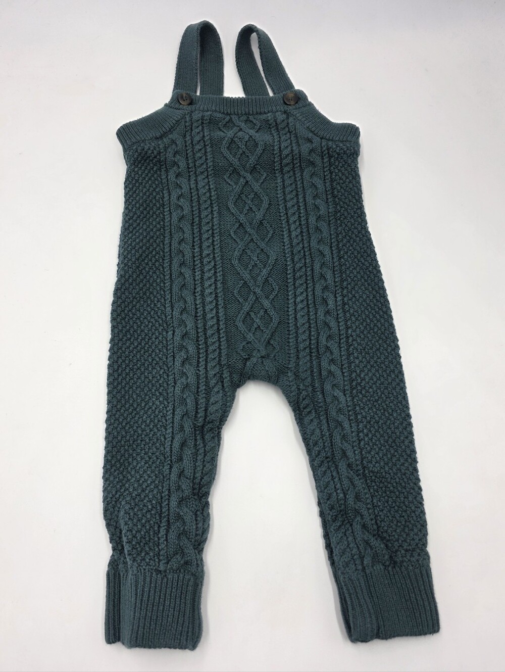 Hanna Andersson green cableknit sweater overalls size 18-24 months